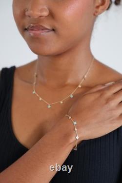 14k Solid Gold Blue Enamel Clover Dangle Bracelet Cable Chain 5.5-6.5