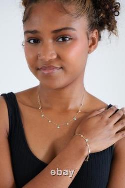 14k Solid Gold Blue Enamel Clover Dangle Bracelet Cable Chain 5.5-6.5