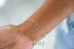 14k Solid Gold Blue Enamel Clover Dangle Bracelet Cable Chain 5.5-6.5