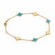 14k Solid Gold Teal Enamel Clover Bracelet 1mm Cable Chain Adjustable 7-7.5