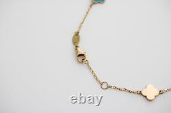 14k Solid Gold Teal Enamel Clover Bracelet 1mm Cable Chain Adjustable 7-7.5