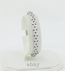 14k White Gold Blue Enamel Textured Bracelet Bangle 6 3/4 inch