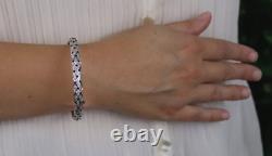 14k White Gold Blue Enamel Textured Bracelet Bangle 6 3/4 inch