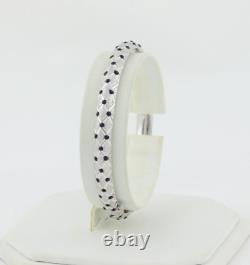 14k White Gold Blue Enamel Textured Bracelet Bangle 6 3/4 inch