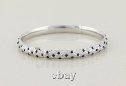 14k White Gold Blue Enamel Textured Bracelet Bangle 6 3/4 inch