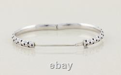 14k White Gold Blue Enamel Textured Bracelet Bangle 6 3/4 inch