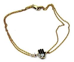 14k Yellow Gold Blue Enamel Hamsa Chain Bracelet 7inch
