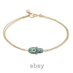 14k Yellow Gold Blue Enamel Hamsa Double Chain Bracelet New