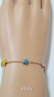 14k Yellow Gold Smiling Enamel Stars Baby Bracelet Adjustable 5.5 Lobster Lock