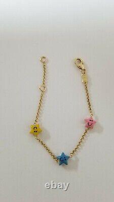 14k Yellow Gold Smiling Enamel Stars Baby Bracelet Adjustable 5.5 Lobster Lock