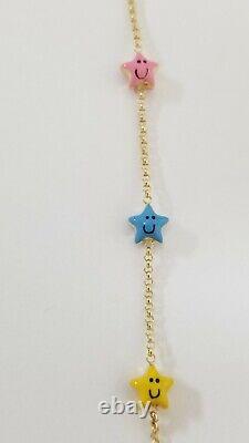 14k Yellow Gold Smiling Enamel Stars Baby Bracelet Adjustable 5.5 Lobster Lock