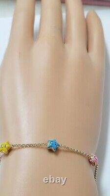 14k Yellow Gold Smiling Enamel Stars Baby Bracelet Adjustable 5.5 Lobster Lock