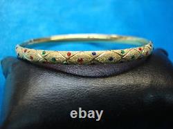 14k Yellow Gold With Red, Blue & Green Enamel Hinged Bangle Bracelet! 7 Nice