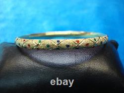 14k Yellow Gold With Red, Blue & Green Enamel Hinged Bangle Bracelet! 7 Nice