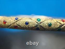 14k Yellow Gold With Red, Blue & Green Enamel Hinged Bangle Bracelet! 7 Nice