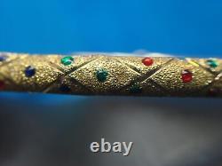 14k Yellow Gold With Red, Blue & Green Enamel Hinged Bangle Bracelet! 7 Nice