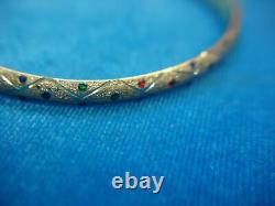 14k Yellow Gold With Red, Blue & Green Enamel Hinged Bangle Bracelet! 7 Nice