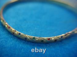 14k Yellow Gold With Red, Blue & Green Enamel Hinged Bangle Bracelet! 7 Nice