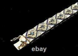 14k Yellow Gold with Blue Sapphires and Enamel Bracelet 25.3 dwt / 39.35 grams