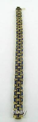 14kt Solid Yellow Gold Blue Enamel Basket Weave Bracelet 014163007