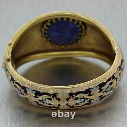 1880's Antique Victorian 18k Yellow Gold Blue Enamel 0.25ctw Diamond Bracelet