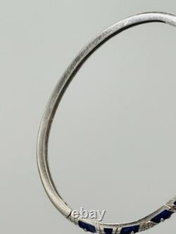 18K HIDALGO Solid White Gold Diamond Flowers Blue Enamel Bangle Bracelet
