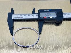 18K HIDALGO Solid White Gold Diamond Flowers Blue Enamel Bangle Bracelet