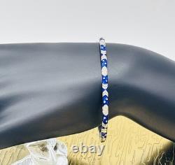 18K HIDALGO Solid White Gold Diamond Flowers Blue Enamel Bangle Bracelet