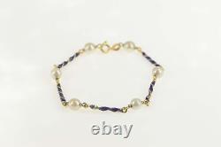 18K Pearl Blue Enamel Twist Bar Statement Bracelet 7 Yellow Gold 23