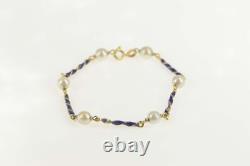 18K Pearl Blue Enamel Twist Bar Statement Bracelet 7 Yellow Gold 23 18K Pearl Blue Enamel Twist Bar Statement Bracelet 7 Yellow Gold 23