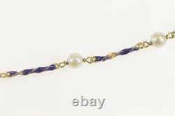 18K Pearl Blue Enamel Twist Bar Statement Bracelet 7 Yellow Gold 23