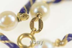 18K Pearl Blue Enamel Twist Bar Statement Bracelet 7 Yellow Gold 23