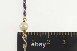 18K Pearl Blue Enamel Twist Bar Statement Bracelet 7 Yellow Gold 23