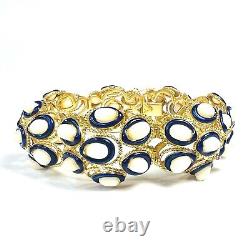 18K Yellow Gold Coral and Blue Enamel Bracelet 7.5 63.1g