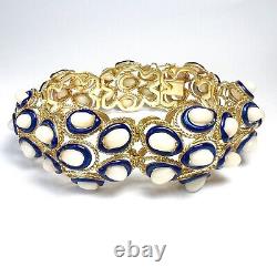 18K Yellow Gold Coral and Blue Enamel Bracelet 7.5 63.1g