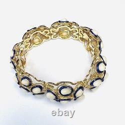 18K Yellow Gold Coral and Blue Enamel Bracelet 7.5 63.1g