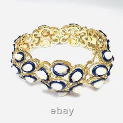 18K Yellow Gold Coral and Blue Enamel Bracelet 7.5 63.1g