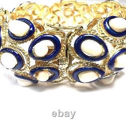 18K Yellow Gold Coral and Blue Enamel Bracelet 7.5 63.1g