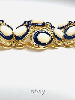 18K Yellow Gold Coral and Blue Enamel Bracelet 7.5 63.1g