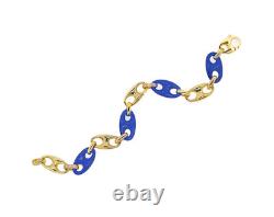 18K Yellow Gold Natural Diamond & Navy Blue Enamel Bracelet