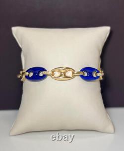 18K Yellow Gold Natural Diamond & Navy Blue Enamel Bracelet