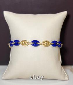 18K Yellow Gold Natural Diamond & Navy Blue Enamel Bracelet