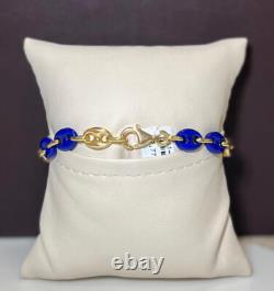 18K Yellow Gold Natural Diamond & Navy Blue Enamel Bracelet