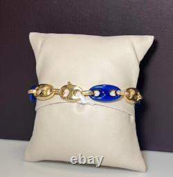 18K Yellow Gold Natural Diamond & Navy Blue Enamel Bracelet
