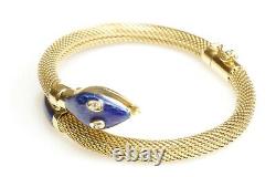 18K Yellow Gold Snake Bracelet with Diamond Eyes and Blue Enamel