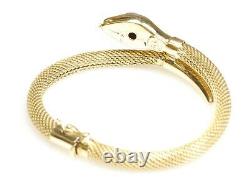 18K Yellow Gold Snake Bracelet with Diamond Eyes and Blue Enamel