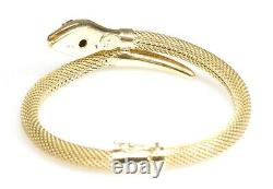 18K Yellow Gold Snake Bracelet with Diamond Eyes and Blue Enamel