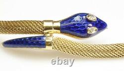 18K Yellow Gold Snake Bracelet with Diamond Eyes and Blue Enamel