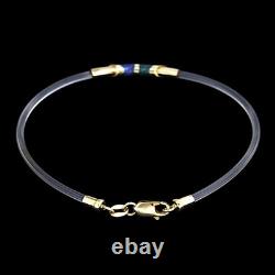 18k 750 Real Yellow GOLD and Blue Green ENAMEL Bar Italy Bracelet Womens 8 inch