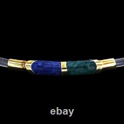 18k 750 Real Yellow GOLD and Blue Green ENAMEL Bar Italy Bracelet Womens 8 inch